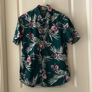Bonobos slim fit floral tropical Hawaiian print bottom shirt Short sleeve size L